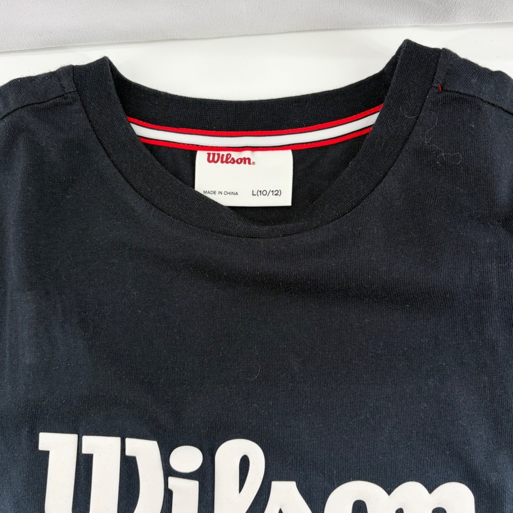 Wilson Boys Ombre Dip Dye T-Shirt Black White Logo Short Sleeve Size L 10/12